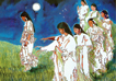 dance the night away, painting of native american girls dancing